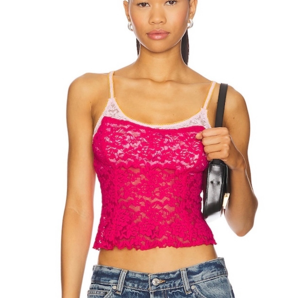 NWOT Free People All Day Lace Cami in Piping Hot Pink